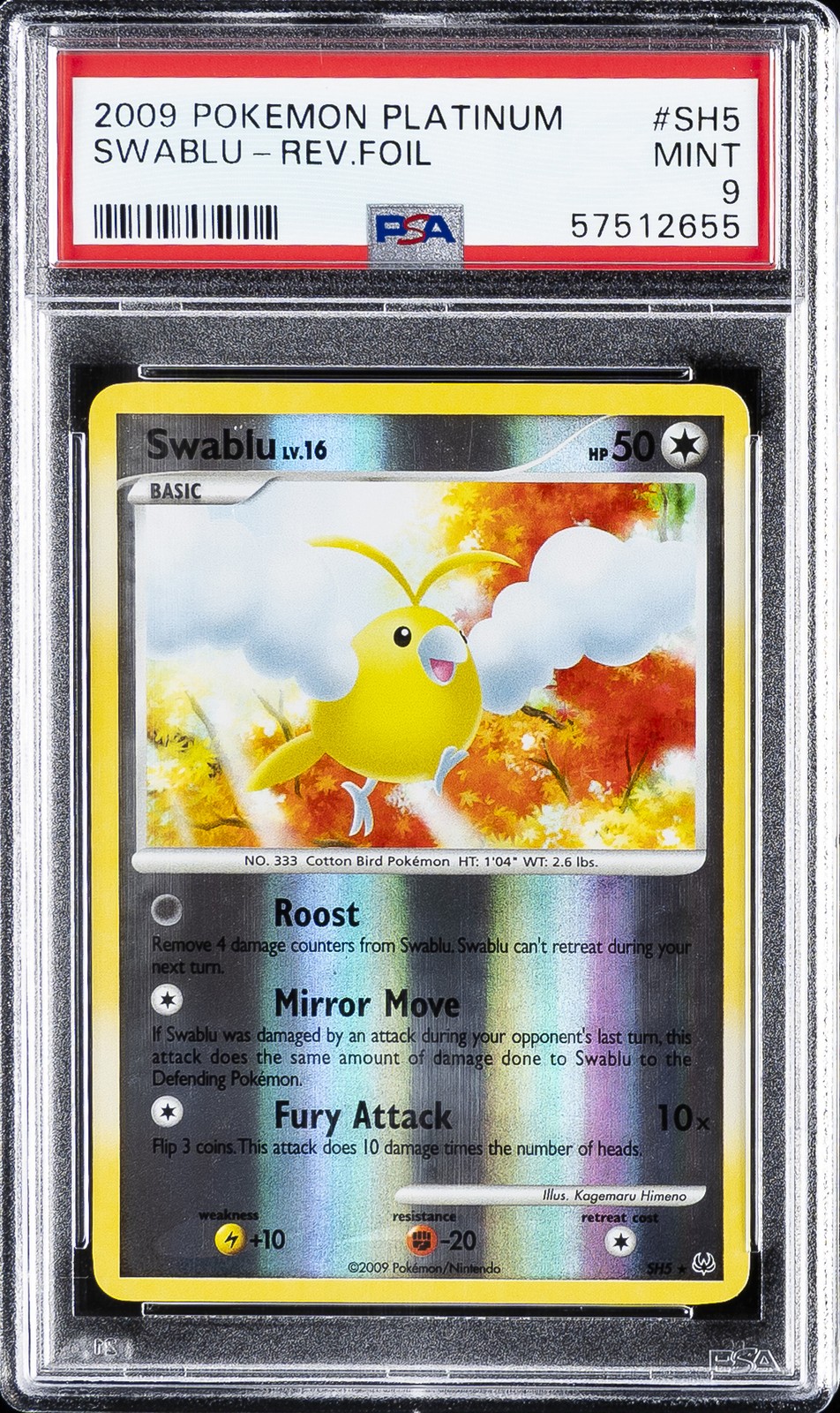2009 POKEMON PLATINUM #SH5 SWABLU-REVERSE FOIL PSA 9