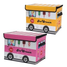 2-Pack Foldable Cartoon Storage Bins with Lids, 15x9.9x9.9 in Cute Cartoon Or...
