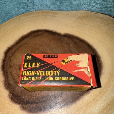 EMPTY 22 AMMO BOX ELEY High Velocity Long Rifle Rabbit Made in England EMPTY BOX