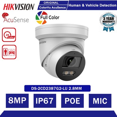 Hikvision 4K 8MP ColorVu IP Camera DS-2CD2387G2-LU MIC Human Vehicle Detection