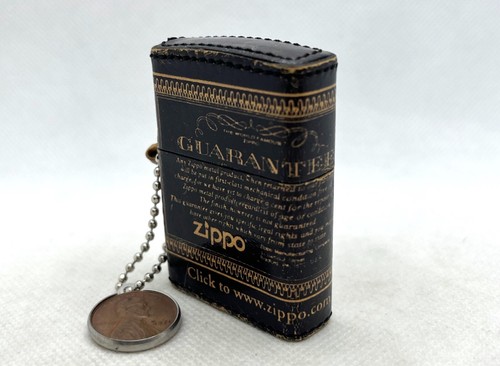 Auth ZIPPO Limited Edition "Guarantee" Leather-Bound Lighter w Coin Charm Black - Picture 1 of 10