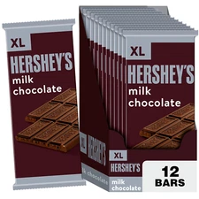 HERSHEY'S Milk Chocolate XL Candy Bars, 4.4 Oz 12 Count 16 Pieces