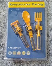 Constructive Eating 3 Piece Kids Fork, Spoon, Knife Utensils Set Heavy-duty