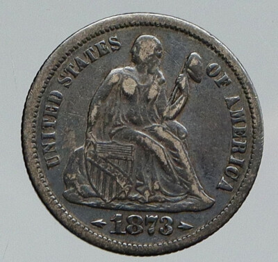 1873 UNITED STATES US Silver SEATED LIBERTY Vintage Antique OLD