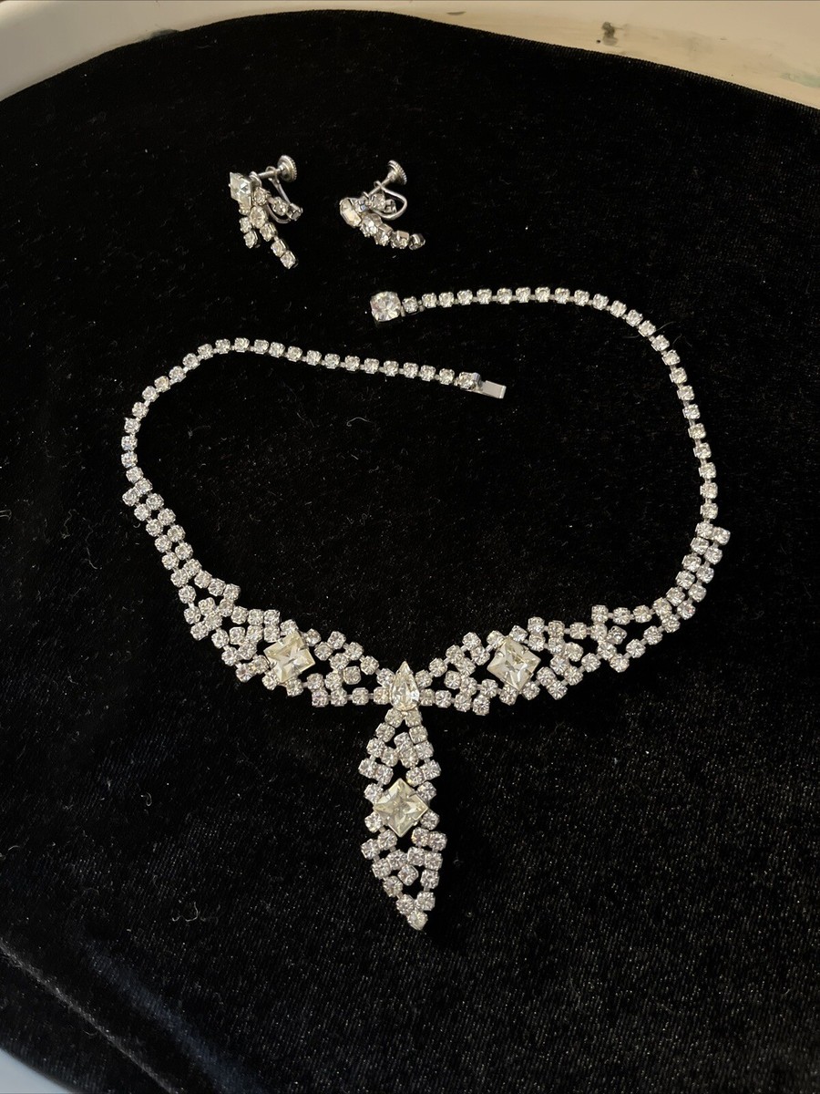 Ameri vintage ラメノースリSET Elegant Vintage 1940's Crystal Rhinestone Silver tone