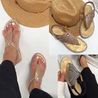 Women's Rhinestone Butterfly Sandals Flat T-Bar Slingback Holiday Summer Shoes