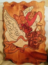 Vintage Wooden Painted Plaque Nursery Decor Mother Goose Bunny Collectible