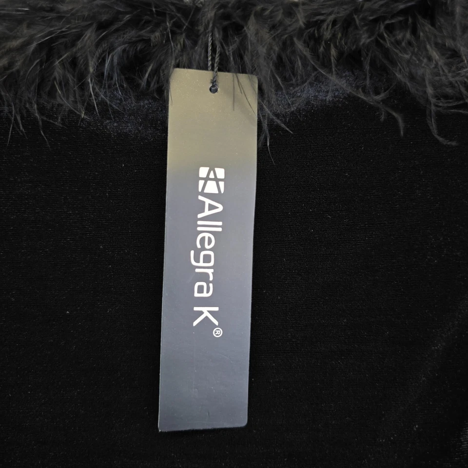 Top corto de terciopelo Allegra K para mujer XS negro con ribete de piel Club Rave Whimsigoth Glam Foto 4 de 4