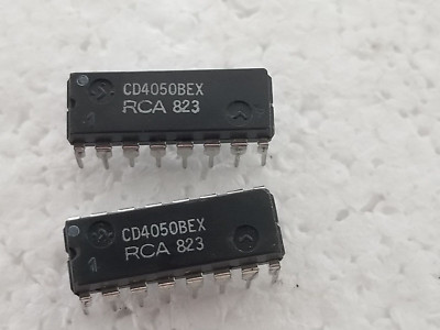 Lot of 2 pieces RCA CD4050BEX , IC, Buffer, 6-Func, 1-Input, CMOS, PDIP-16
