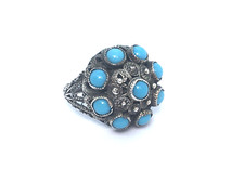 Vintage Blue Turquoise Filigree Ring Size 6.5 Turkish or Israel Style Sterling