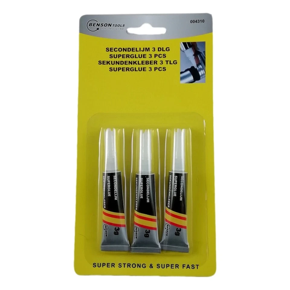 BENSON Lot de 3 Tubes de Colle Super Glue Instantanée Surpuissante