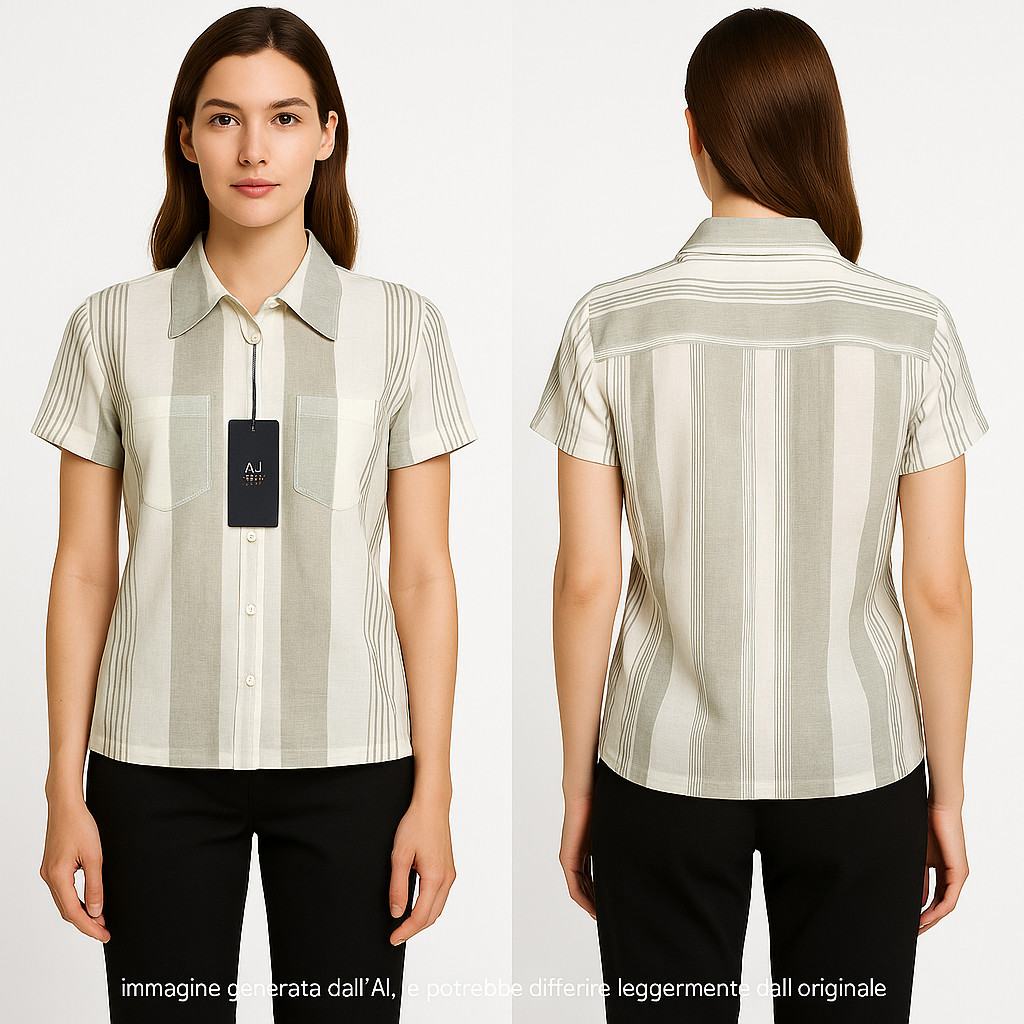 Armani AJ Camicia Da Donna A Righe Bianco Marrone Taglia 40 Manica Corta Moda