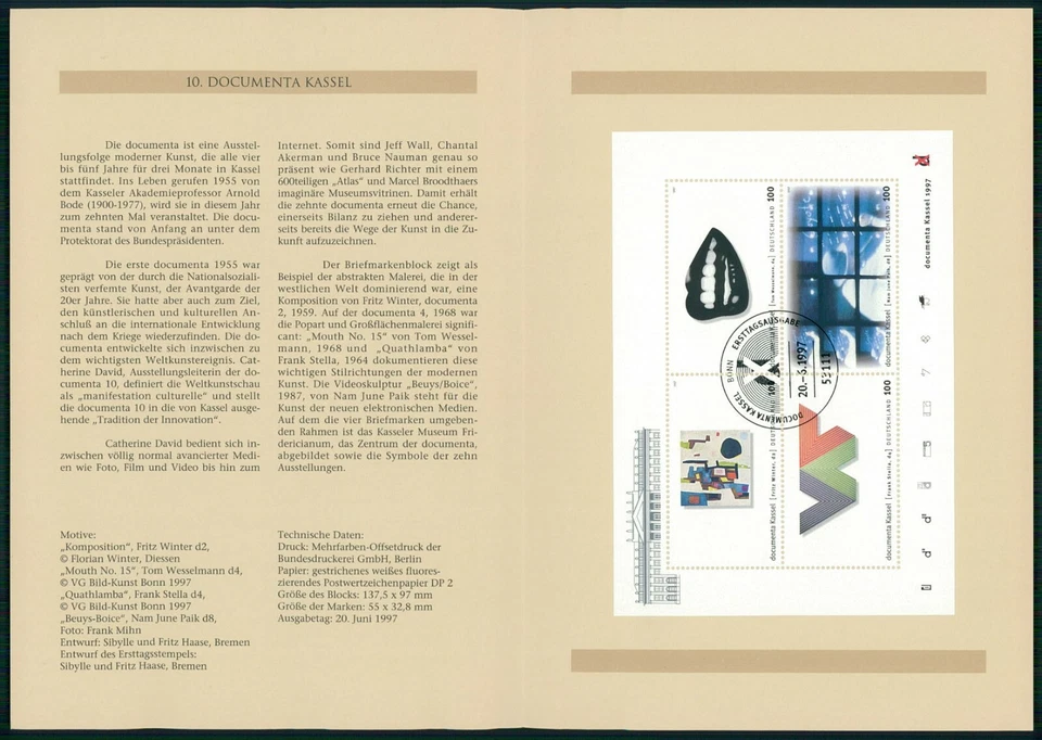 GERMANY FOLDER 1997 documenta Kassel ART WINTER WESSELMANN STELLA NAM JUNE PAIK - Image 2 of 4