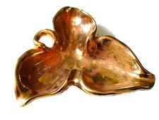 VINTAGE CERAMIC LEAF CIGAR ASHTRAY GOLD SPECKLE GLAZE MCM HOLLYWOOD REGENCY 8"