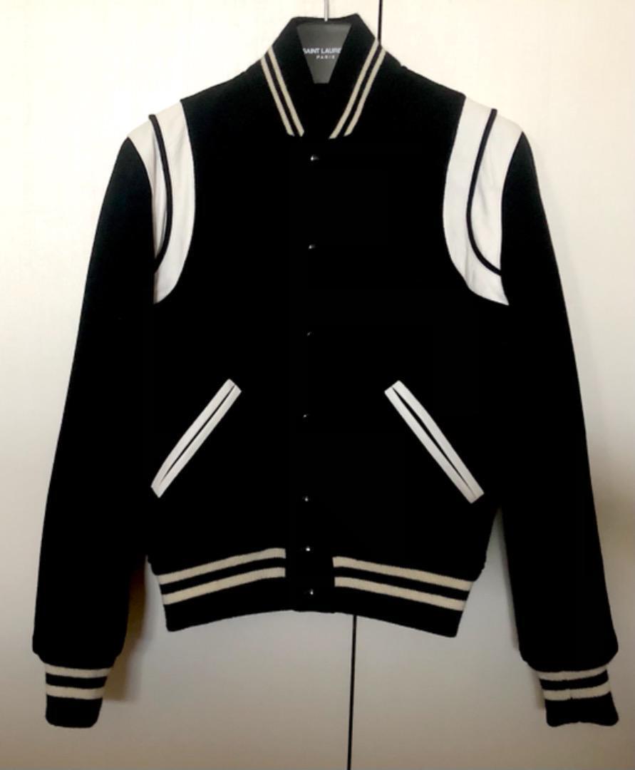 ひなさん購入　Saint Laurent teddy　スタジャン ネイビー美品 ひなさん購入 Saint Laurent teddy スタジャン ネイビー美品