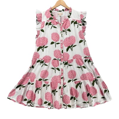 Pink Chicken Kalani Dress Pink Hydrangea Floral Pleated Flutter Sleeve Size  L | eBay