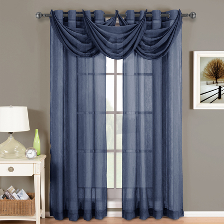 Abri Grommet Crushed Sheer Curtain Panel Window Treatment 2 panels & 3 Valances - Picture 4 of 10