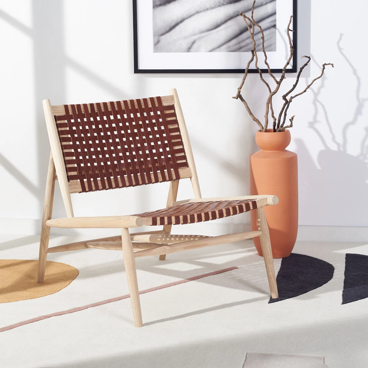 SAFAVIEH Soleil Leather Woven Accent Chair Cognac Natural eBay