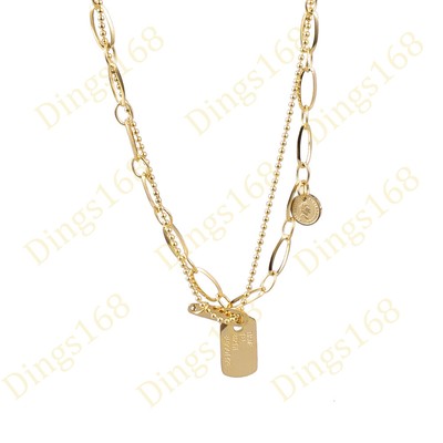 Real 18K Yellow Gold Filled Bead/Oval Link Chain 2-Pendant Multi-Strand Necklace