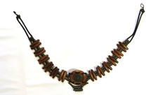 Concho Style Vintage Belt CHUNKY WOOD BRASS DETAILS Wide Art Hippy Boho