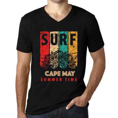 ULTRABASIC Herren T-Shirt V-Ausschnitt Surfen Sommer Am Cap May Summer Time Surf In Cape