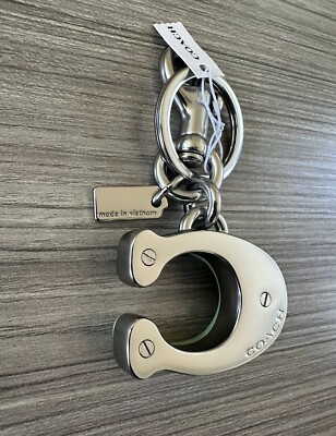 NWT Coach Signature C Bag Charm Key Fob Keychain Silver / Pale