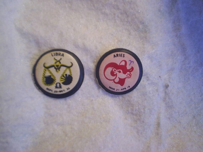 2- PUFFY MAGNETS ARIES LIBRA HONG KONG Size-1 3/8",Zodiac,Astrology, L.I. LTD.