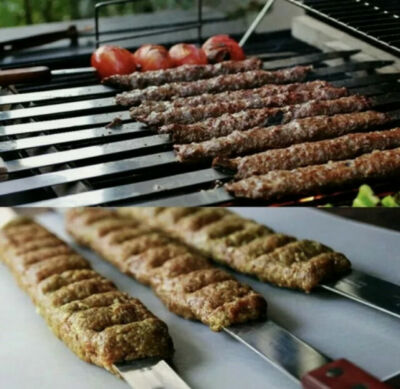 DE Große Grillspieße flach extra breit Kebab Shish BBQ Heavy Duty Strong Grill