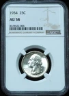 1934 Washington Quarter AU58 NGC - Stunning Blazer! Looks Choice BU