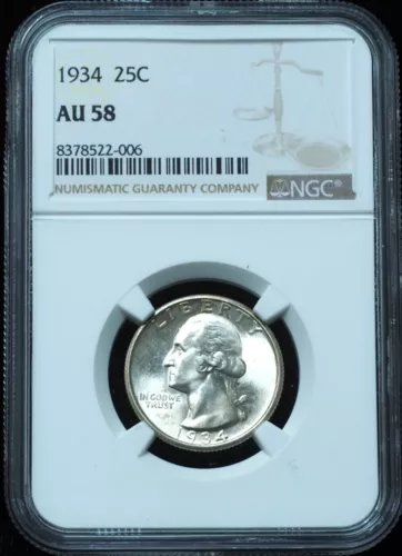 1934 Washington Quarter AU58 NGC - Stunning Blazer! Looks Choice BU