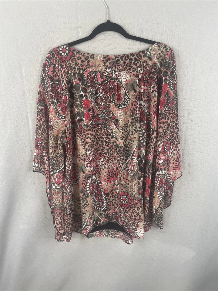 Sarah Michelle Top 女式 3X 大码粉色绿色花卉艺术流畅波西米亚 Y2K — 第 2/4 张图片