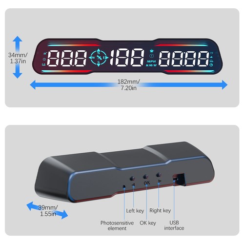 Cars Smart HUD GPS Speedometer Head Up Display Speed Alarm Battery Clock 7 inch - Picture 5 of 9