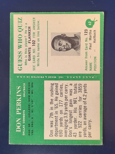 1966 Philadelphia Fußballkarten vervollständigen Ihr Set Sie wählen #1 - 104 - Bild 121 von 205