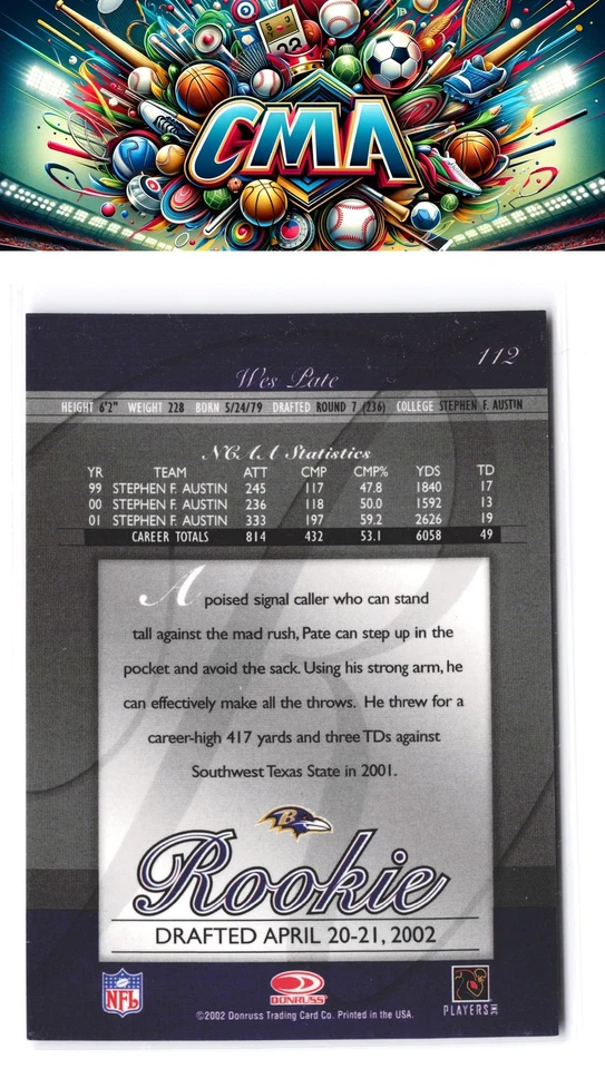 2002 Donruss Elite #112 Wes Pate #/400 - Image 2 of 2