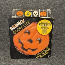 Vtg 1990 s Blinky Glow Lite Pumpkin Jack O Lantern Light Blow Mold Halloween 9x7