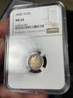 1858 H10C NGC MS64 Seated Liberty Half Dime Nice Toning!