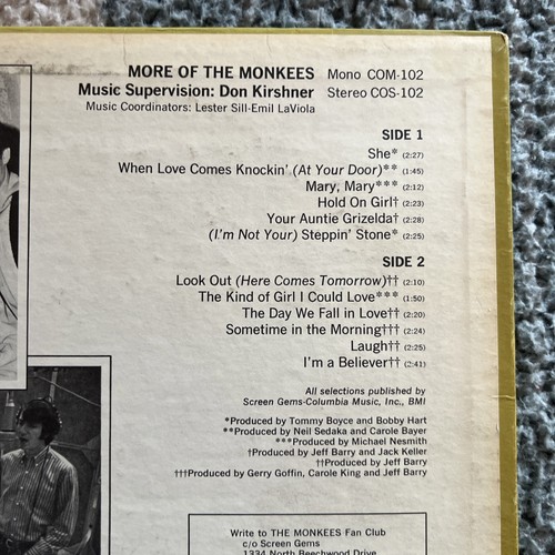 More of The Monkees - The Monkees (Colgems COM-102) 1967 MONO 1st Edition VG/VG+ - Picture 7 of 18