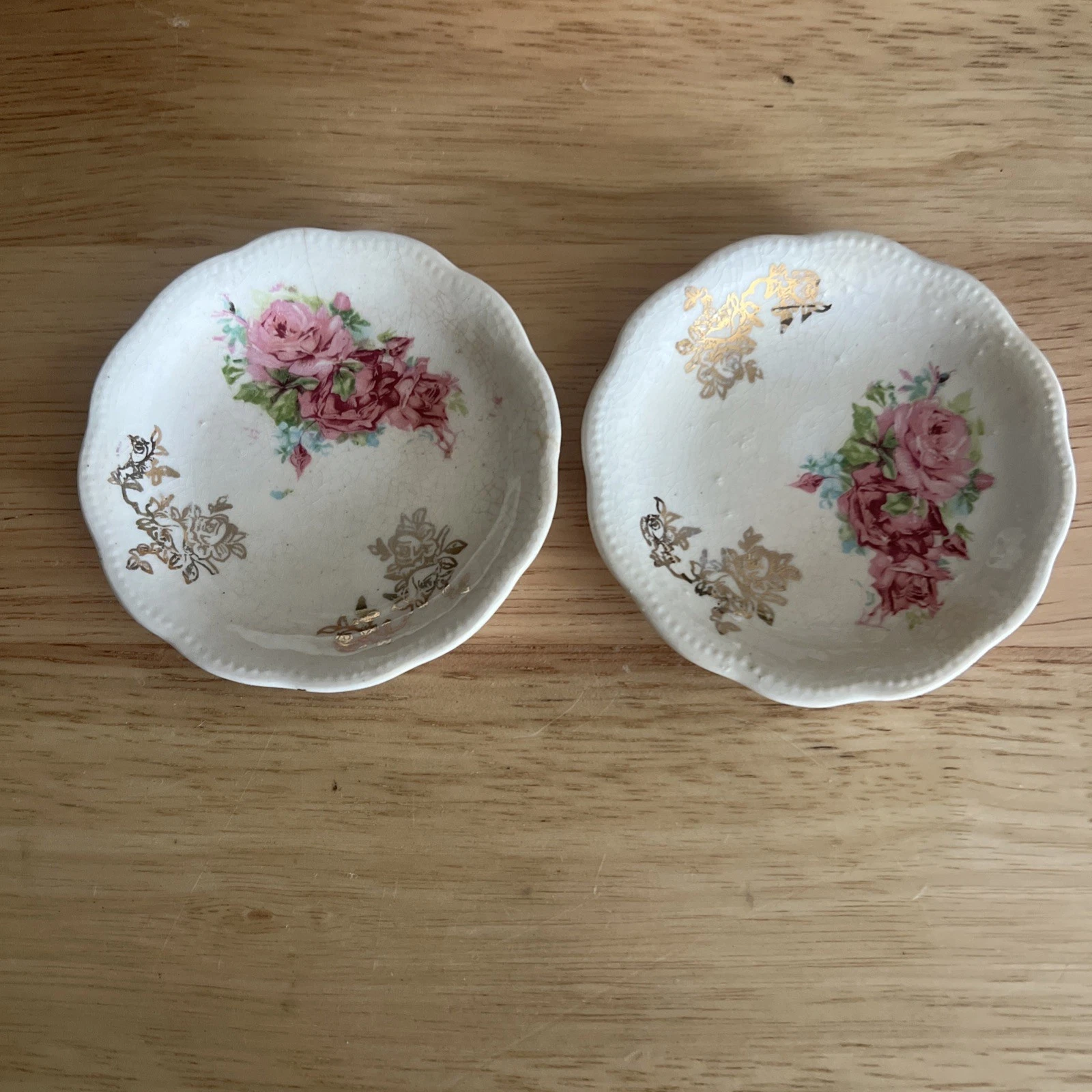 Stained And Crazed Butter Pat In Floral And Gold Print