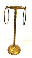 Towel Holder Twisted Brass Free-Standing w/2 Rings VTG 14.5" Tall Bathroom