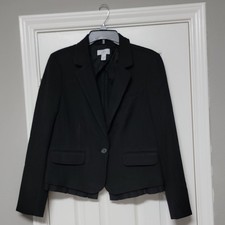Ann Taylor LOFT Women's Black Single-Breasted Blazer Jacket Size 12 Notch Lapel