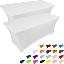 2 Pack 6FT Table Cloth Rectangular Fitted Events Stretch White Table Covers