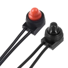 Sturdy 12V Latching Push Button Switch with Waterproof Cover Black/Red Leads