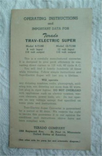 ALTER TERADO TRAV-ELECTRIC SUPER CONVERTER RADIO ANLEITUNG VERKABELUNG TEILLISTE - Bild 1 von 2