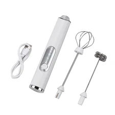White Mini Electric Foamer Milk Frother Egg Beater Stirrer Whisk Mixer Tool ww