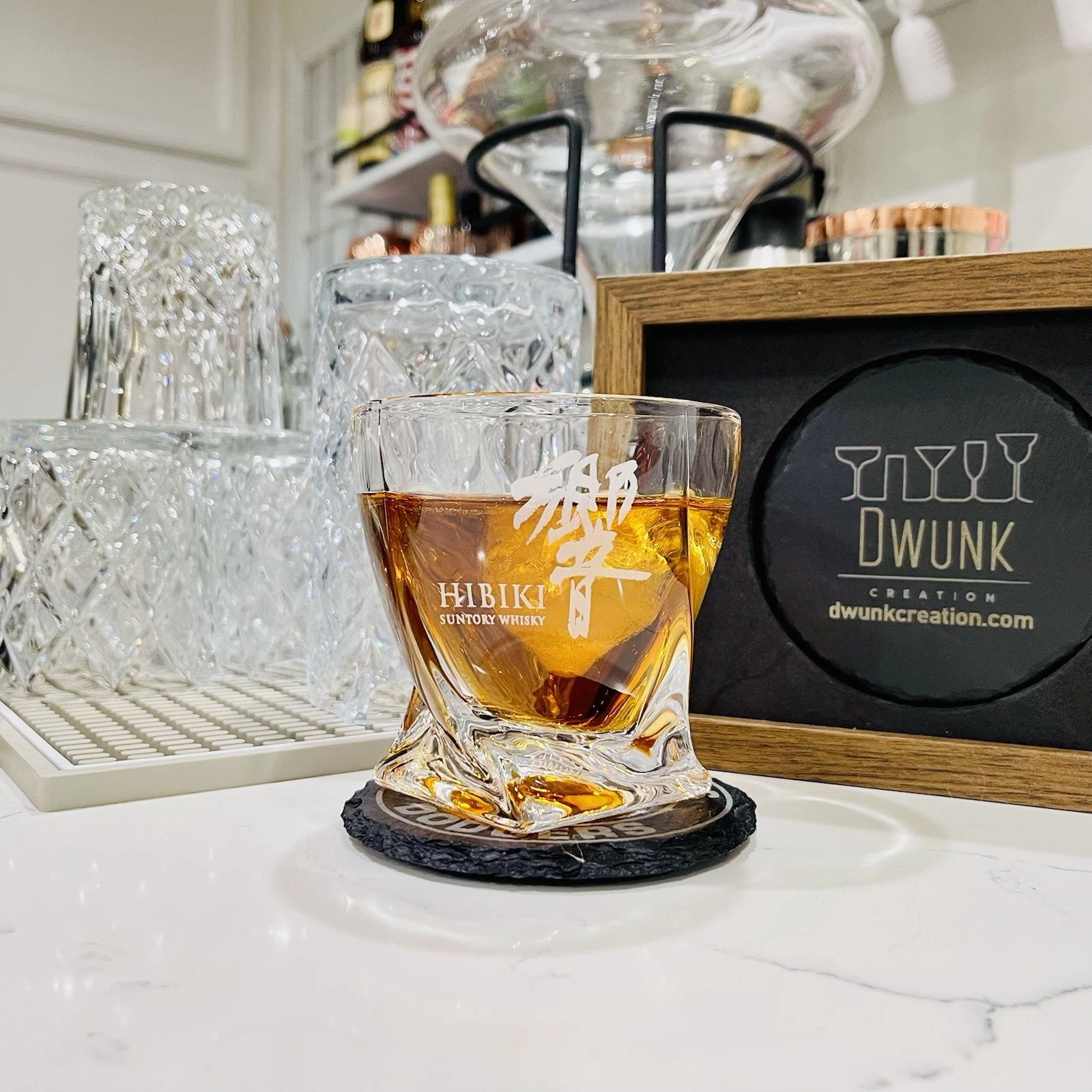 Engraved Hibiki Twisted Whiskey Glass - Twisted Whiskey Glasses