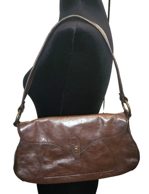 Fina Firenze Y2K Brown Faux Leather Hobo Bag Bronze Hardware Boho 00s Retro