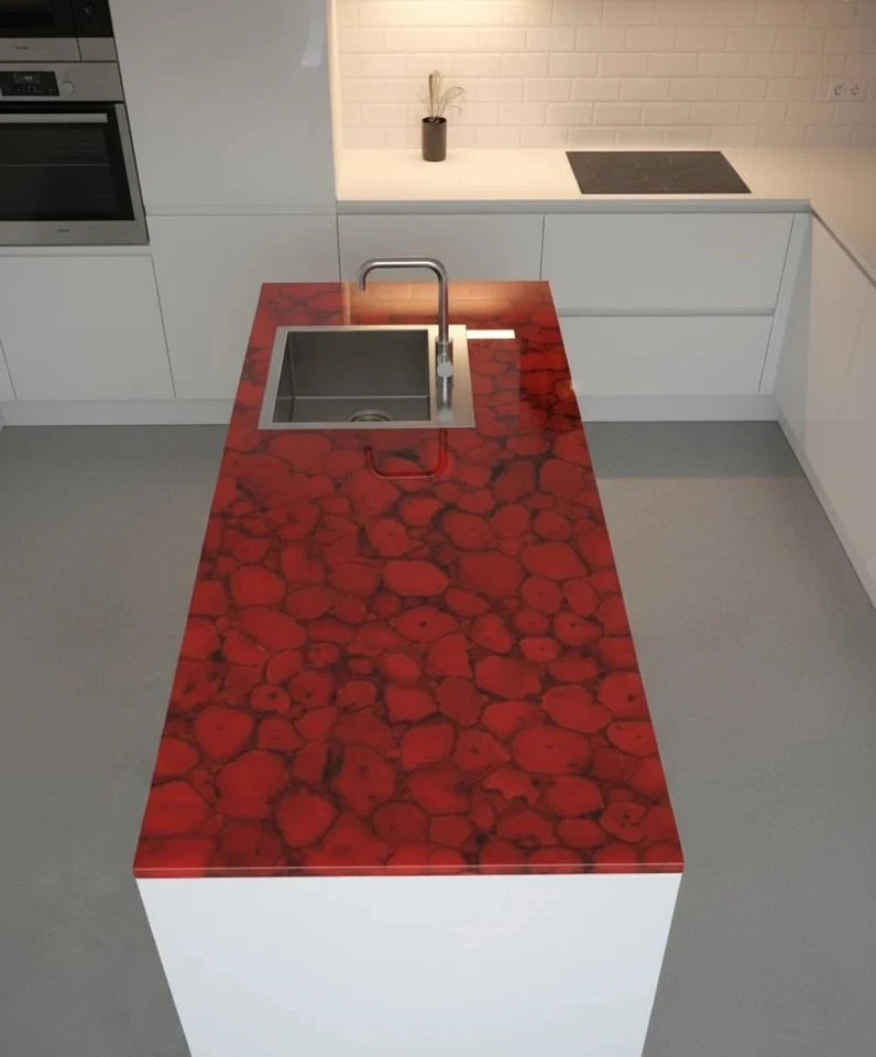 Red Onyx Kitchen Countertop – Handmade Luxury Stone Slab for Home Décor Interior - Image 2 of 4