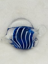 Art Glass Angel Fish Handblown Murano Style Paperweight Figure Blue Clear White