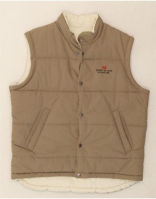 ESPRIT Mens Reversible Padded Gilet UK 42 XL Brown Nylon AZ08