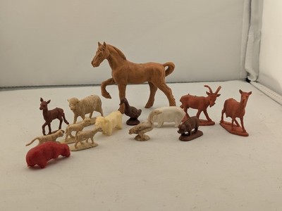 14 Vintage Plastic Marx Auburn Farm Animal GOATS SHEEP LAMB Cat Duck Pig LOT 